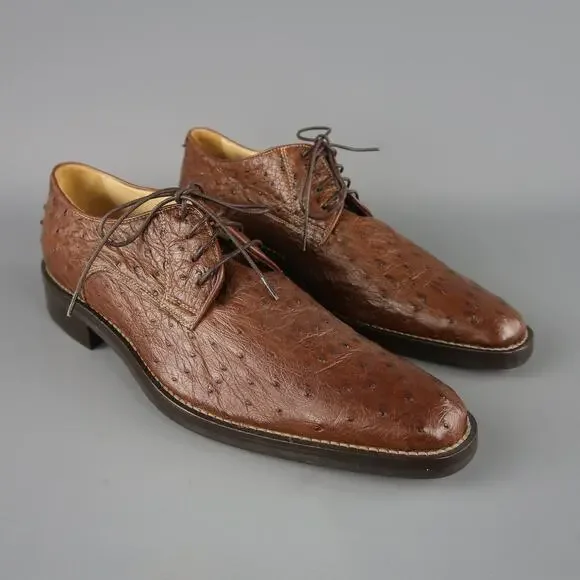 COLE HAAN Size 8 Light Brown Ostrich Textured Lace Up Dress Shoes